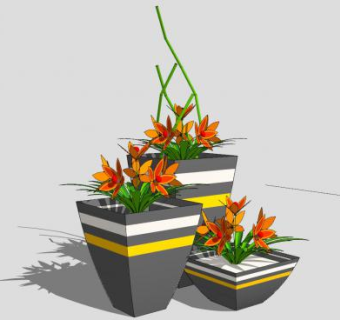 不同高度盆栽花卉SU模型下载_sketchup草图大师SKP模型