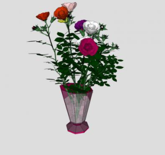 多颜色花卉花瓶SU模型下载_sketchup草图大师SKP模型
