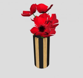 红色花卉黑纹木花瓶SU模型下载_sketchup草图大师SKP模型