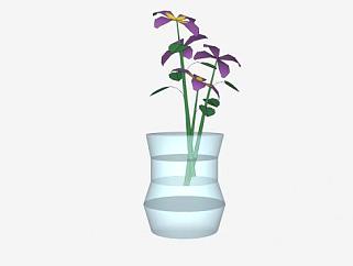 紫黄色花卉透明花瓶SU模型下载_sketchup草图大师SKP模型