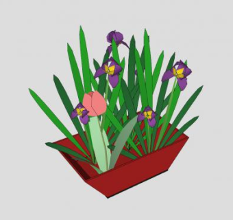 观花观草红色盆栽SU模型下载_sketchup草图大师SKP模型
