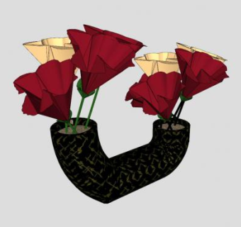 现代双口花瓶花卉盆栽SU模型下载_sketchup草图大师SKP模型