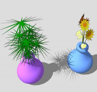 双花瓶观花观叶植物SU模型下载_sketchup草图大师SKP模型