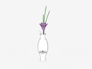白色瓷瓶花卉植物SU模型下载_sketchup草图大师SKP模型