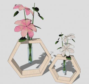 六角边试管花束花瓶SU模型下载_sketchup草图大师SKP模型