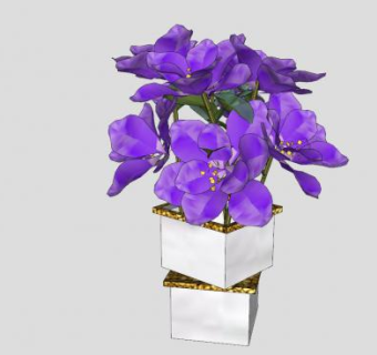 现代花瓶紫色花卉盆栽SU模型下载_sketchup草图大师SKP模型
