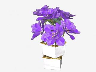现代花瓶紫色花卉盆栽SU模型下载_sketchup草图大师SKP模型