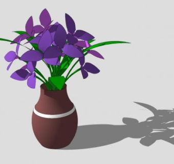 紫色花卉瓷瓶盆栽SU模型下载_sketchup草图大师SKP模型