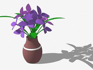 紫色花卉瓷瓶盆栽SU模型下载_sketchup草图大师SKP模型