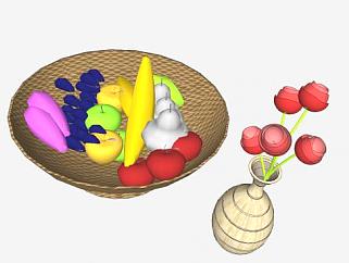 花瓶花束和<em>水果SU模型</em>下载_sketchup草图大师SKP模型