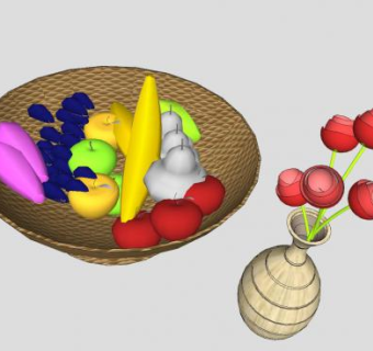 花瓶花束和水果SU模型下载_sketchup草图大师SKP模型