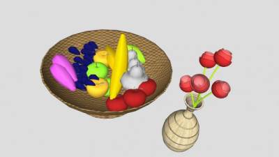 花瓶花束和水果SU模型下载_sketchup草图大师SKP模型