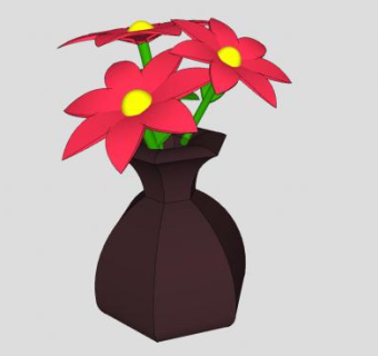 棕色花瓶花卉盆栽SU模型下载_sketchup草图大师SKP模型