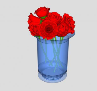 红色花卉花瓶盆栽SU模型下载_sketchup草图大师SKP模型