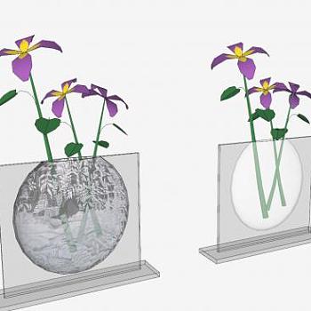 双纹理花卉花瓶SU模型下载_sketchup草图大师SKP模型