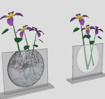 双纹理花卉花瓶SU模型下载_sketchup草图大师SKP模型