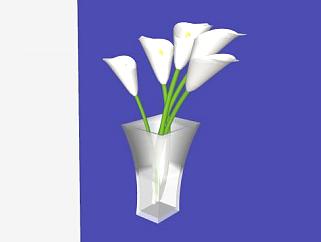 白色花卉花瓶SU模型下载_sketchup草图大师SKP模型