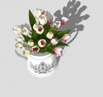 郁金香花卉花盆SU模型下载_sketchup草图大师SKP模型
