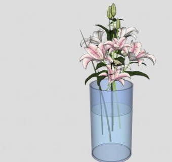 玻璃花瓶百合花卉SU模型下载_sketchup草图大师SKP模型
