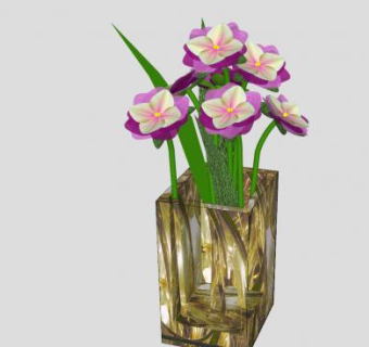 金色玻璃花瓶花卉SU模型下载_sketchup草图大师SKP模型