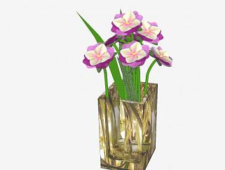 金色玻璃花瓶花卉SU模型下载_sketchup草图大师SKP模型