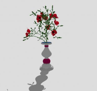 别墅风格陈设花瓶鲜花SU模型下载_sketchup草图大师SKP模型
