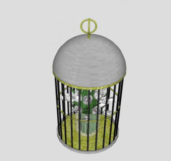 鸟笼花瓶和花SU模型下载_sketchup草图大师SKP模型