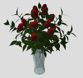 红玫瑰鲜花花瓶SU模型下载_sketchup草图大师SKP模型