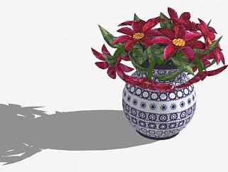 陶瓷花瓶花卉SU模型下载_sketchup草图大师SKP模型