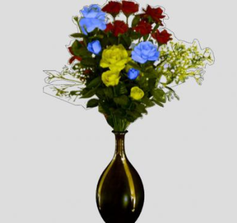 黑金花瓶玫瑰花束SU模型下载_sketchup草图大师SKP模型