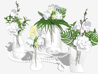 4款插花花瓶和珠宝链SU模型下载_sketchup草图大师SKP模型