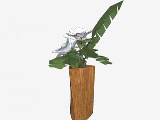 木制设计鲜花花瓶SU模型下载_sketchup草图大师SKP模型