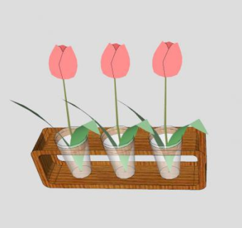 木制固定玻璃杯鲜花盆栽SU模型下载_sketchup草图大师SKP模型