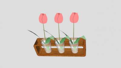 木制固定玻璃杯鲜花盆栽SU模型下载_sketchup草图大师SKP模型