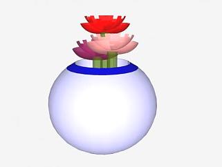 三色花圆形花瓶SU模型下载_sketchup草图大师SKP模型