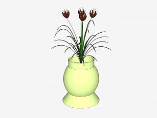 绿色花瓶花卉摆件SU模型下载_sketchup草图大师SKP模型