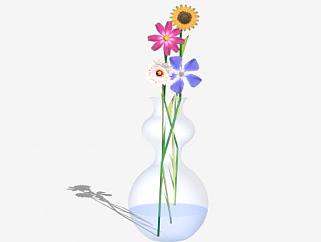 <em>葫芦</em>玻璃花瓶和花SU模型下载_sketchup草图大师SKP模型
