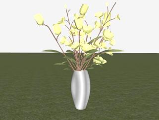 金属花瓶和郁金香SU模型下载_sketchup草图大师SKP模型