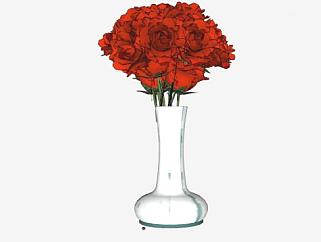 装饰花瓶和红玫瑰SU模型下载_sketchup草图大师SKP模型