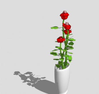 简约白瓷花瓶玫瑰花束SU模型下载_sketchup草图大师SKP模型