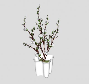 花瓶和白色的花朵SU模型下载_sketchup草图大师SKP模型
