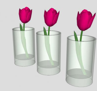 小玻璃花瓶郁金香SU模型下载_sketchup草图大师SKP模型