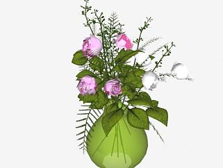 花束植物花瓶SU模型下载_sketchup草图大师SKP模型