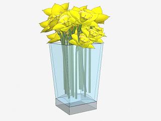 玻璃花瓶中的水仙花SU模型下载_sketchup草图大师SKP模型