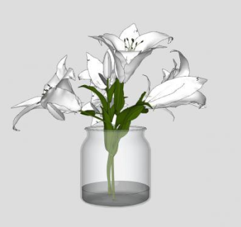 玻璃花瓶百合花SU模型下载_sketchup草图大师SKP模型