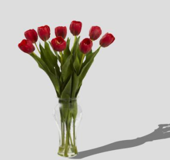 红色郁金香花卉花瓶SU模型下载_sketchup草图大师SKP模型