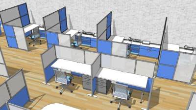 办公隔断墙会议室SU模型下载_sketchup草图大师SKP模型