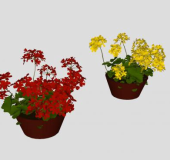 红花黄花双盆栽植物SU模型下载_sketchup草图大师SKP模型