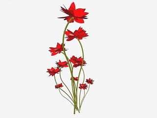 10朵红花花卉植物SU模型下载_sketchup草图大师SKP模型