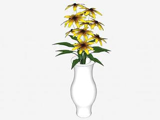 黄色花卉白瓷花瓶SU模型下载_sketchup草图大师SKP模型